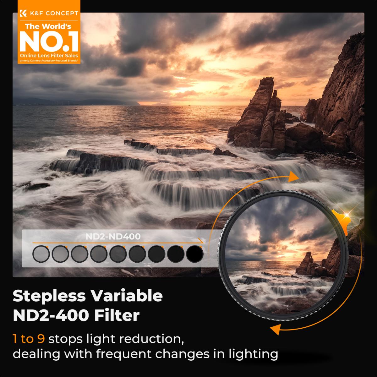 K&F Concept 82mm Nano-X Variable ND2-ND400 Filter (1-9 Stops) – view 2