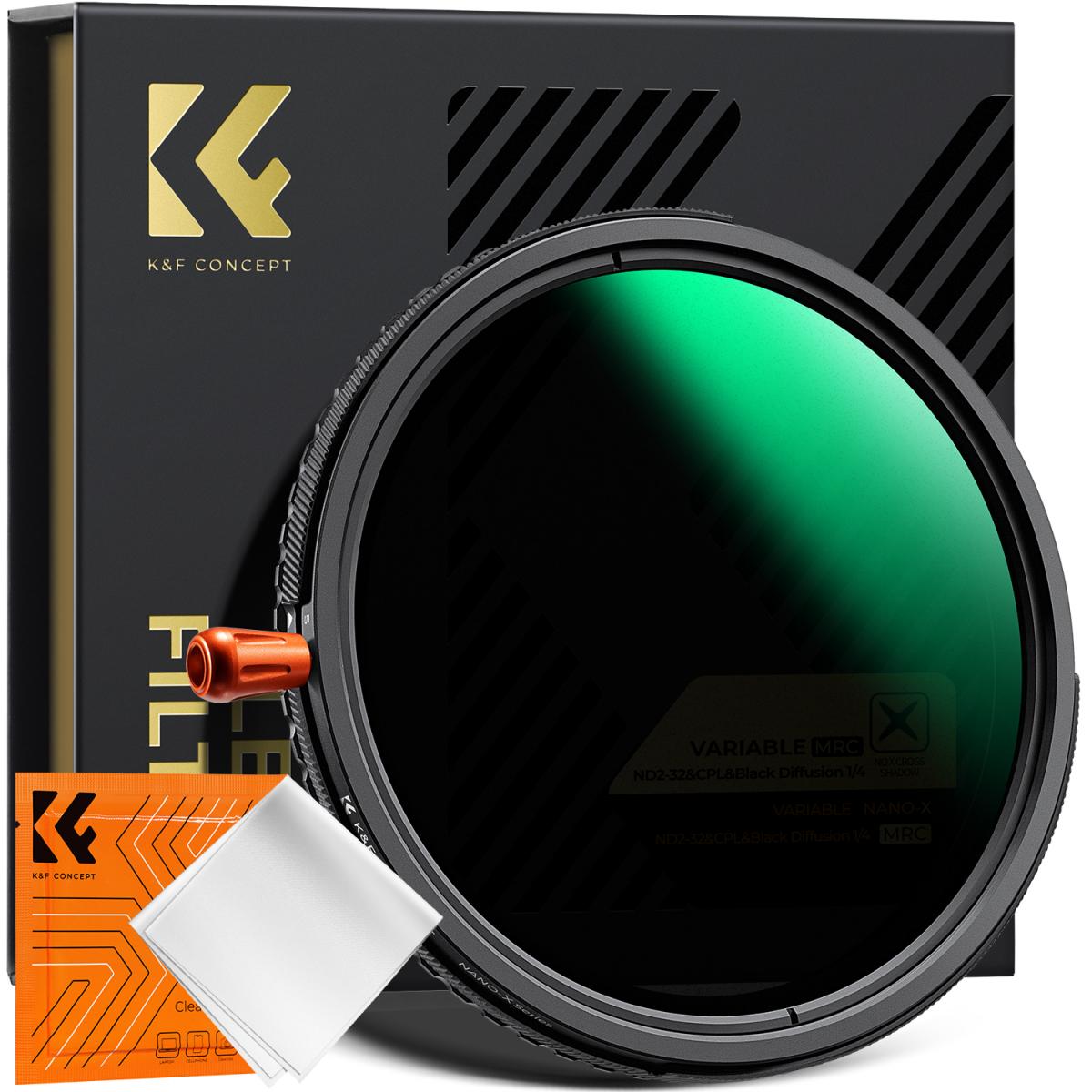 K&F Concept 82mm Nano-X 3-in-1 Variable ND2-ND32, CPL & Black Mist 1/4 Filter