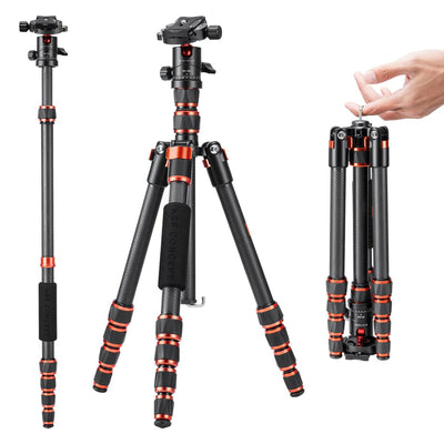 K&F Concept A225C0 60-Inch Carbon Fiber Travel Tripod with BH-25L Ball Head & Monopod