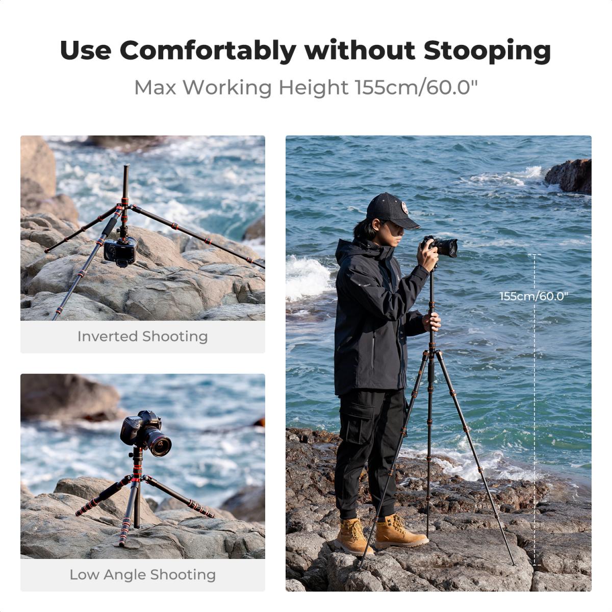 K&F Concept A225C0 60-Inch Carbon Fiber Travel Tripod with BH-25L Ball Head & Monopod – view 5
