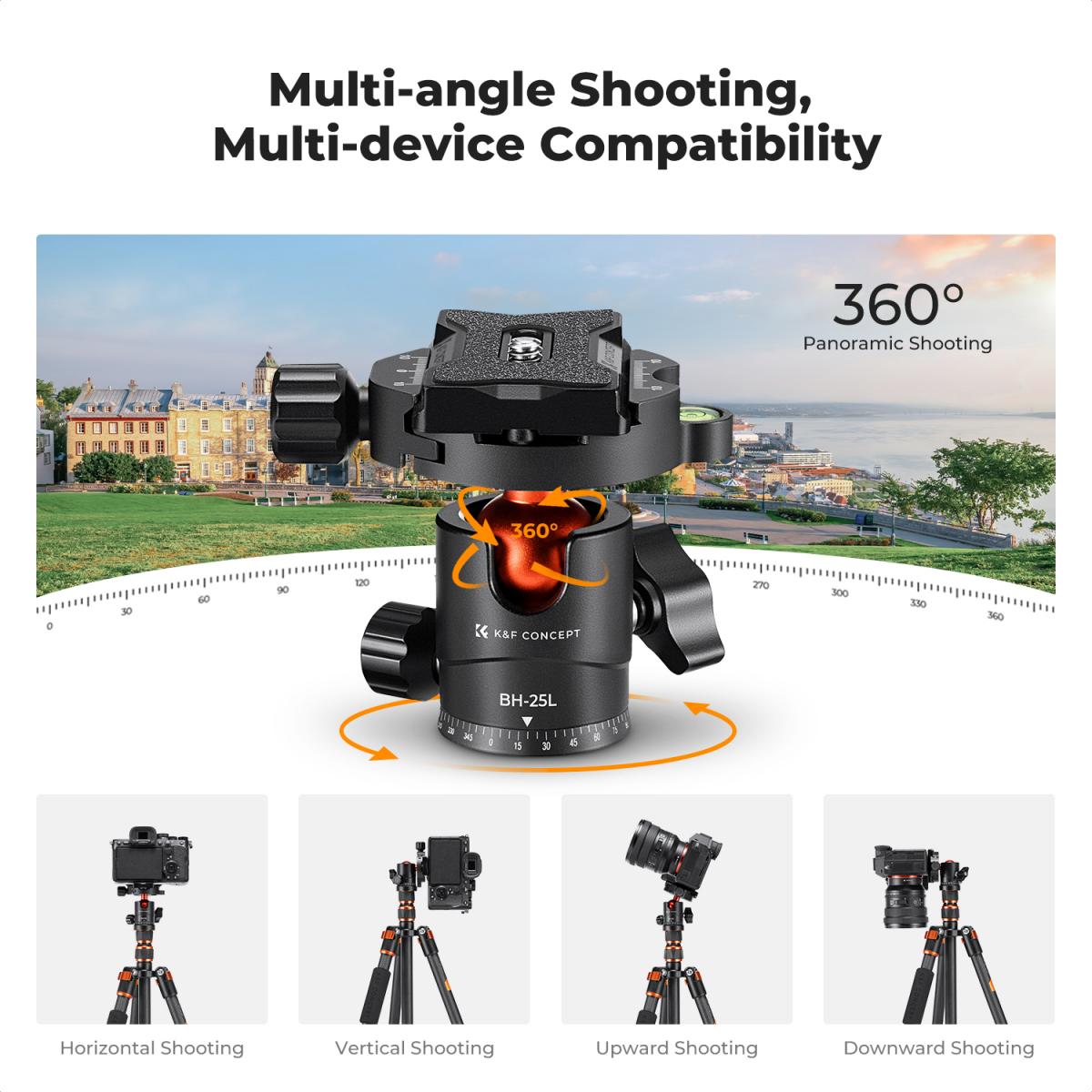 K&F Concept A225C0 60-Inch Carbon Fiber Travel Tripod with BH-25L Ball Head & Monopod – view 6