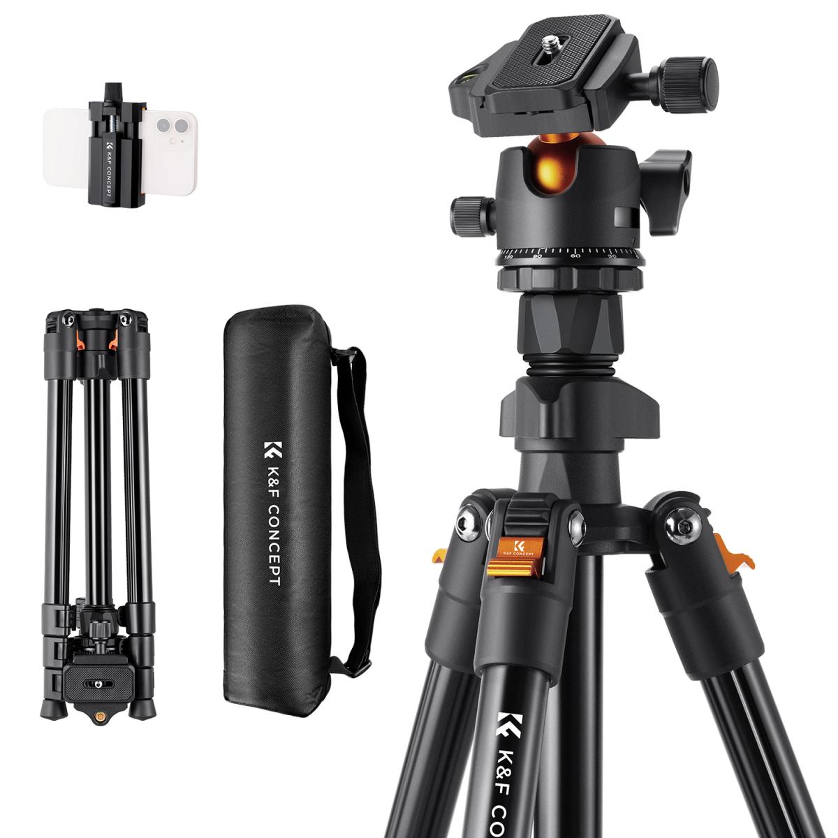 K&F Concept K234A0 64-Inch Aluminum Travel Tripod with BH-28L Ball Head
