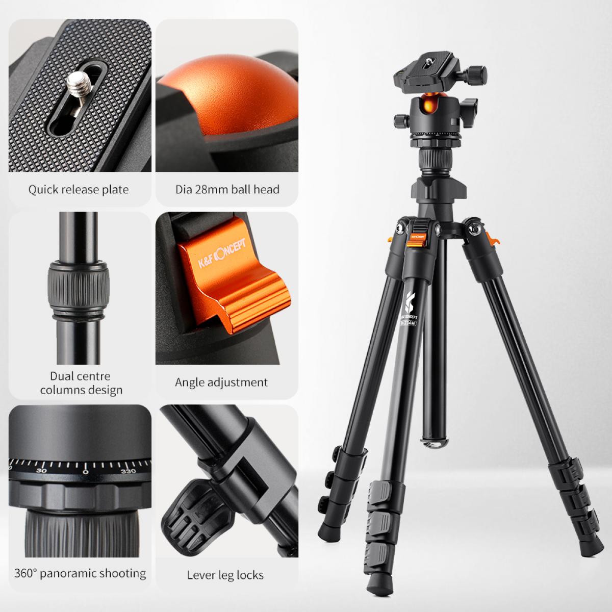 K&F Concept K234A0 64-Inch Aluminum Travel Tripod with BH-28L Ball Head – view 10