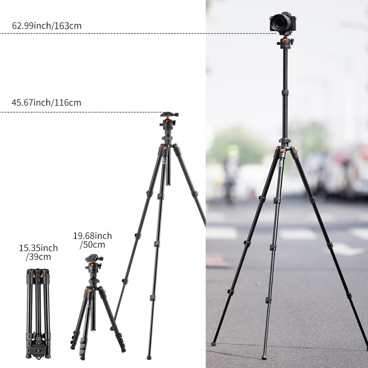 K&F Concept K234A0 64-Inch Aluminum Travel Tripod with BH-28L Ball Head – view 11