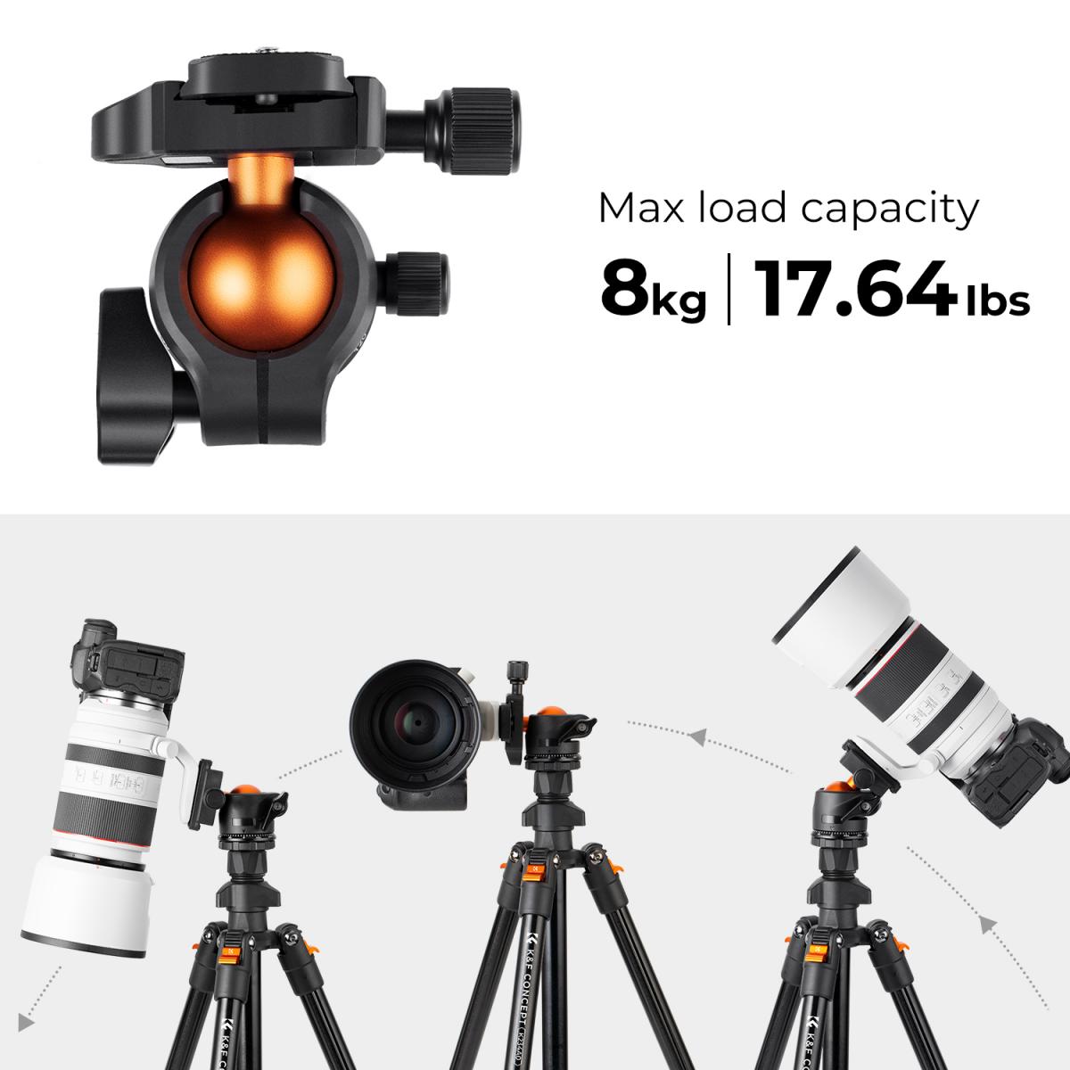 K&F Concept K234A0 64-Inch Aluminum Travel Tripod with BH-28L Ball Head – view 4