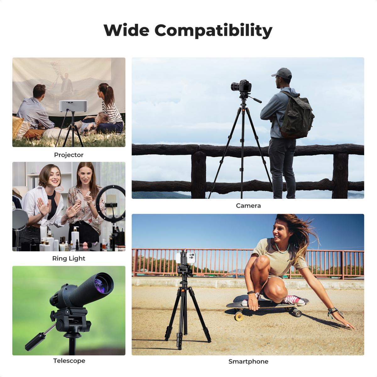 K&F Concept O234A5 77-Inch Aluminum Travel Tripod with BV01 3-Way Head & Phone Holder – view 6