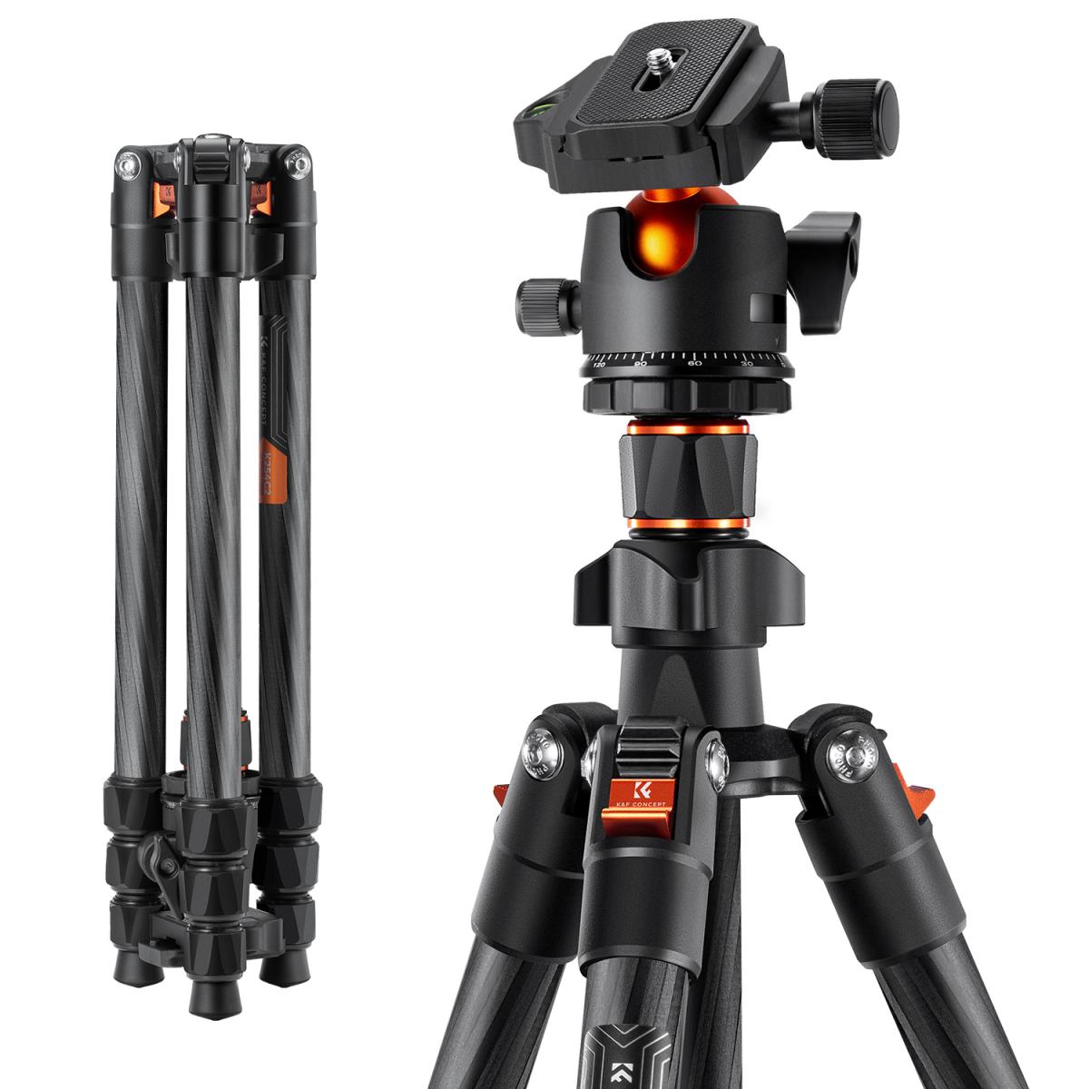 K&F Concept K254C2 64-Inch Carbon Fiber Travel Tripod with BH-36 Metal Ball Head