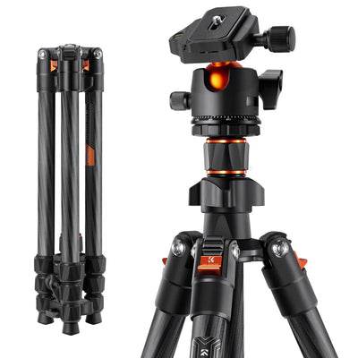 K&F Concept K254C2 64-Inch Carbon Fiber Travel Tripod with BH-36 Metal Ball Head