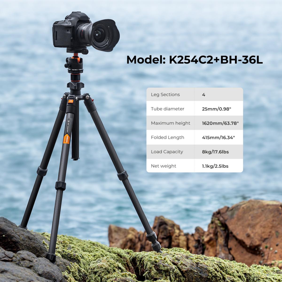 K&F Concept K254C2 64-Inch Carbon Fiber Travel Tripod with BH-36 Metal Ball Head – view 2