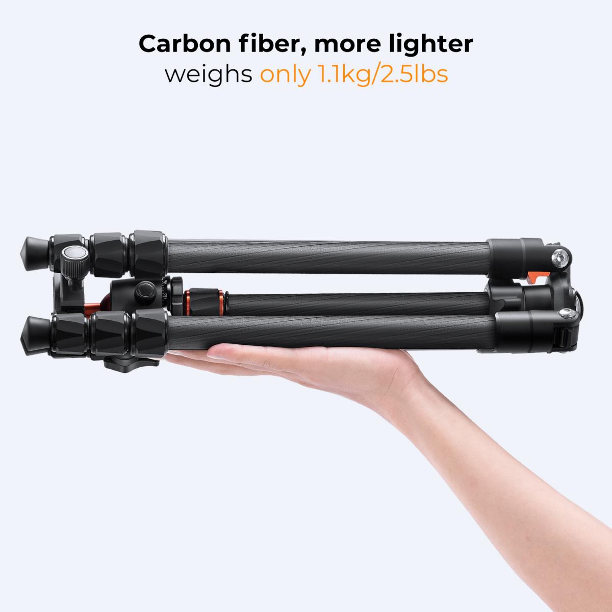 K&F Concept K254C2 64-Inch Carbon Fiber Travel Tripod with BH-36 Metal Ball Head – view 3
