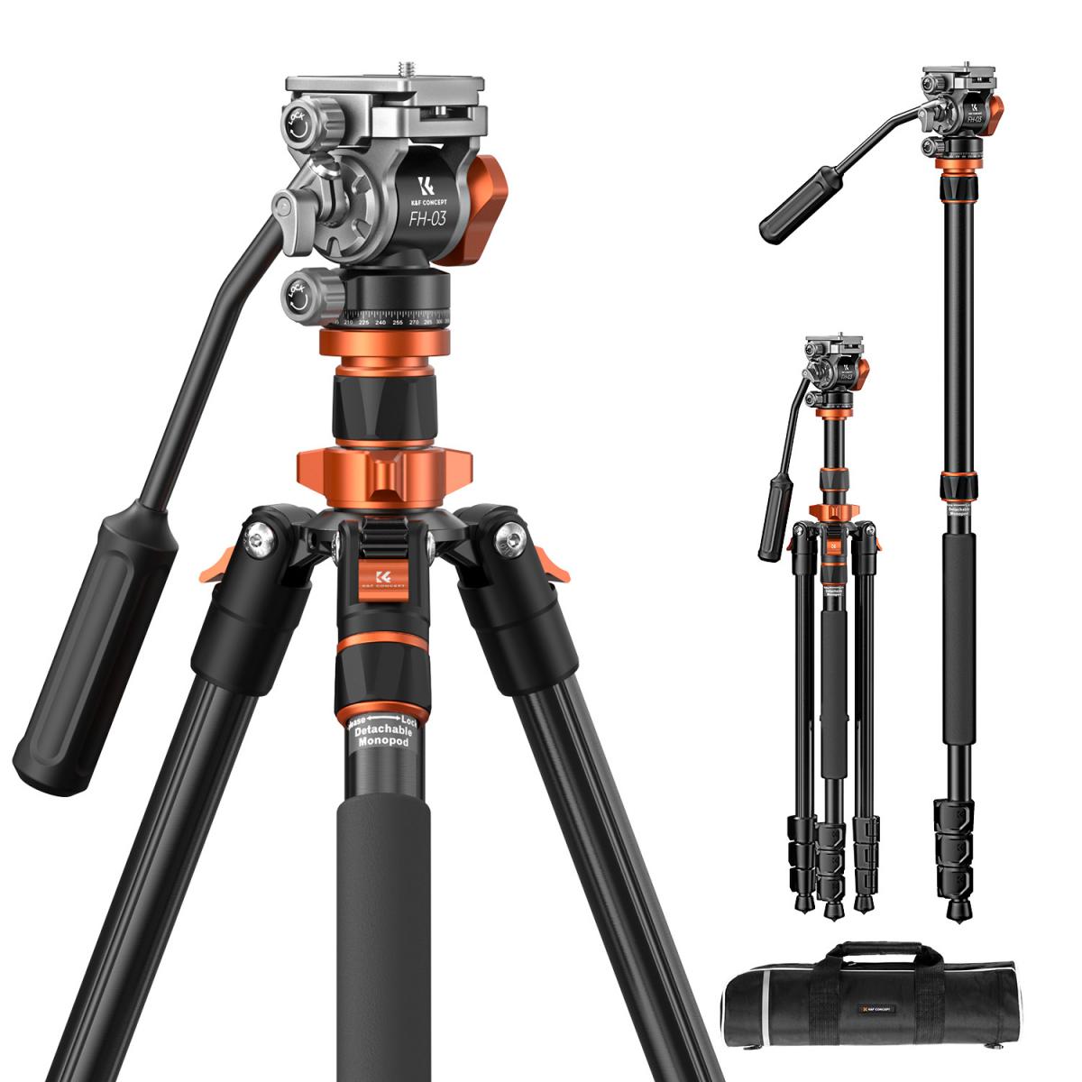 K&F Concept O234A7 83-Inch Aluminum Video Tripod with FH-03 Fluid Head