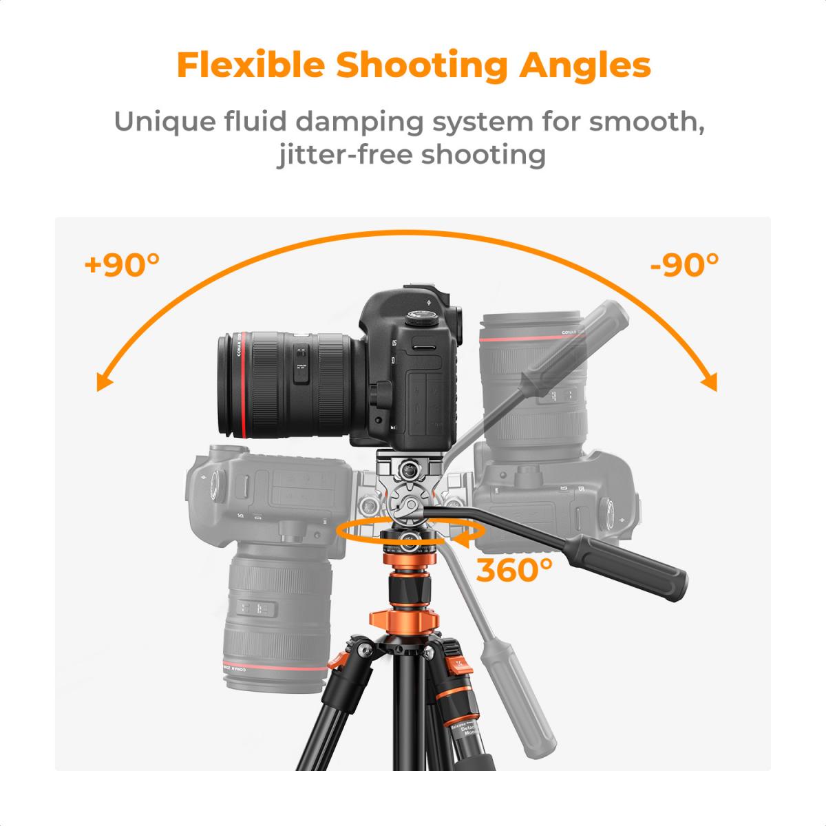 K&F Concept O234A7 83-Inch Aluminum Video Tripod with FH-03 Fluid Head – view 5