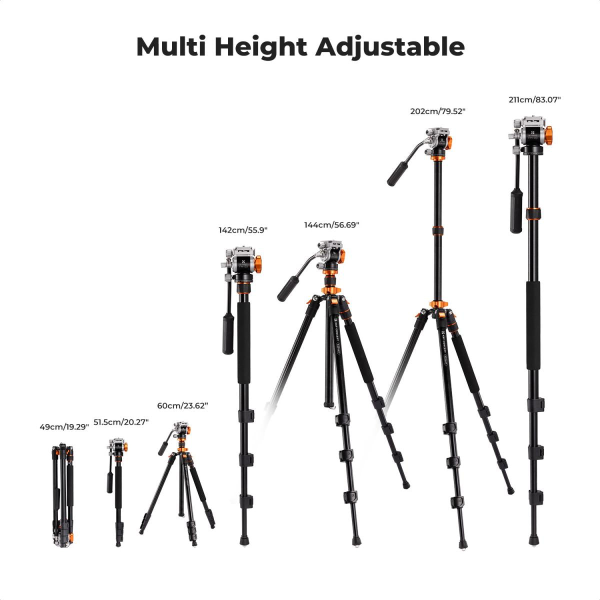 K&F Concept O234A7 83-Inch Aluminum Video Tripod with FH-03 Fluid Head – view 7