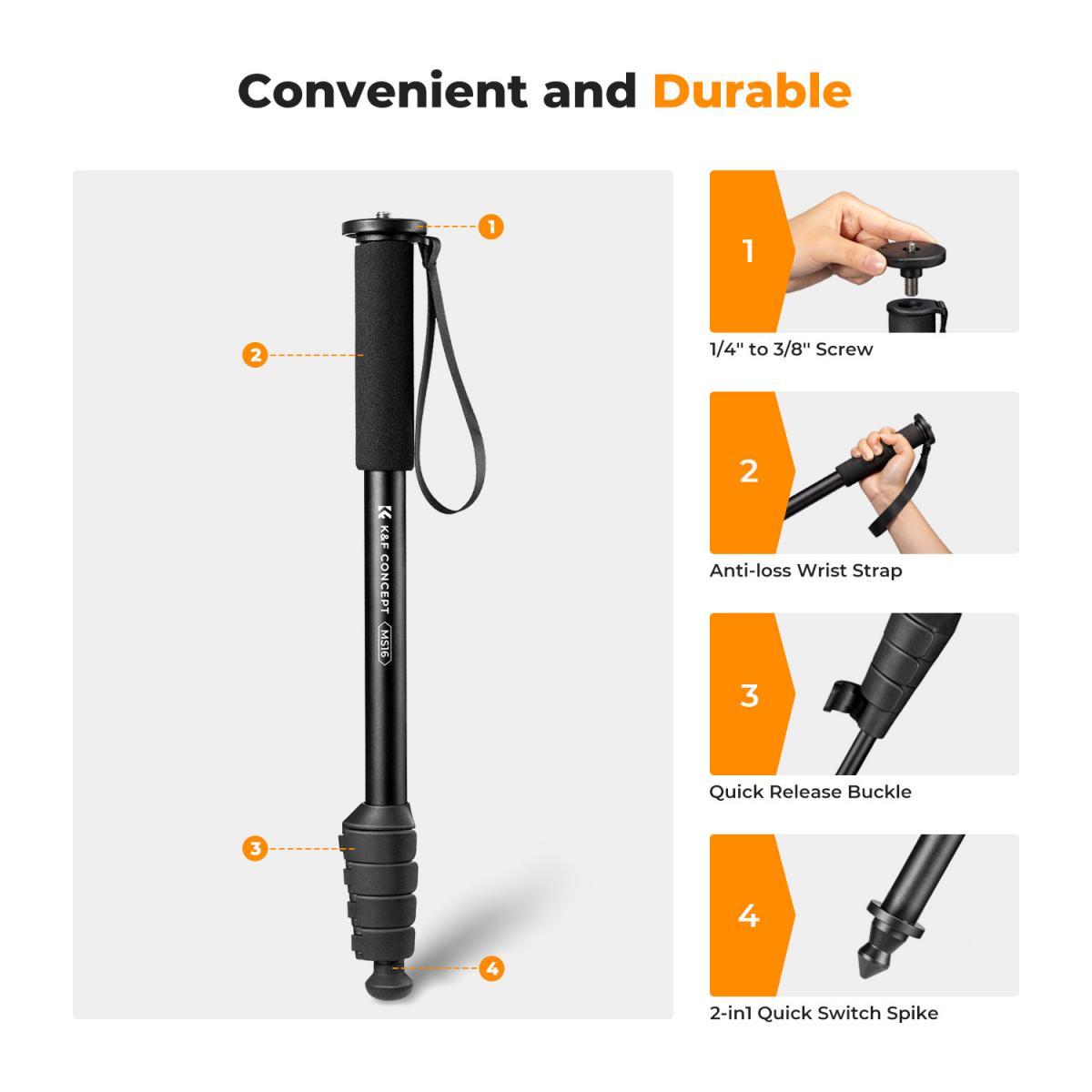 K&F Concept MS16 63-Inch Aluminum Camera Monopod – view 2