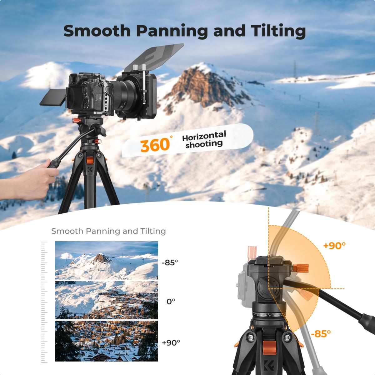 K&F Concept A305A3 73-Inch Aluminum Travel Video Tripod with Fluid Head – view 2