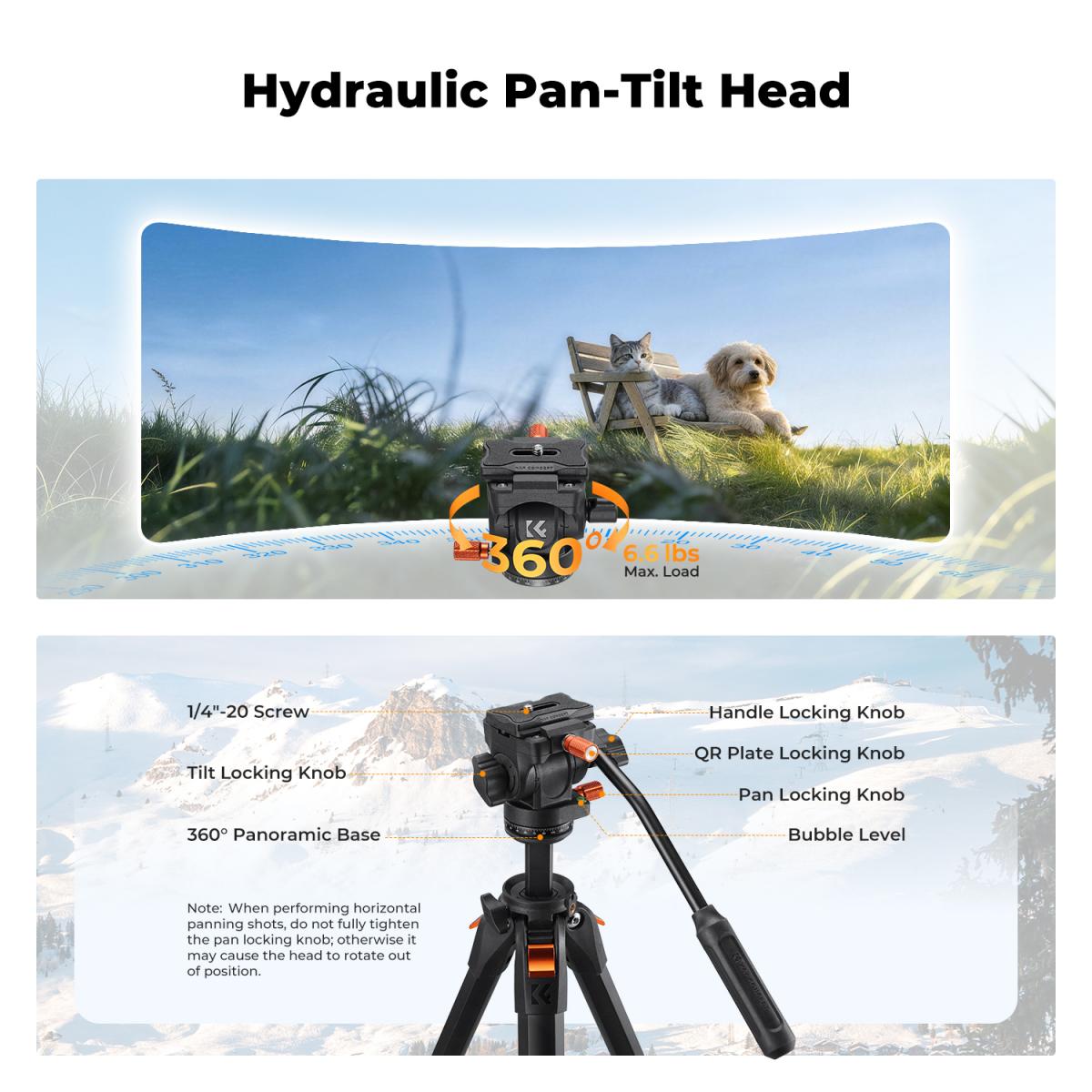 K&F Concept A305A3 73-Inch Aluminum Travel Video Tripod with Fluid Head – view 6
