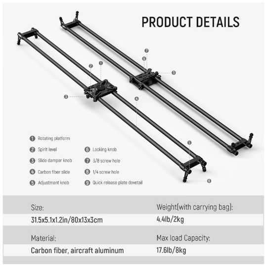 NEEWER CS120cm Carbon Fiber Camera Slider