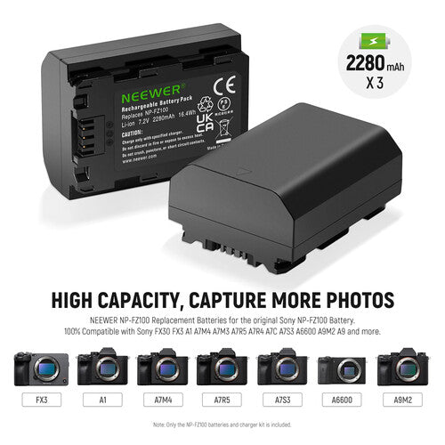 Neewer NP-FZ100 Rechargeable Batteries (3-Pack) and Charger Kit