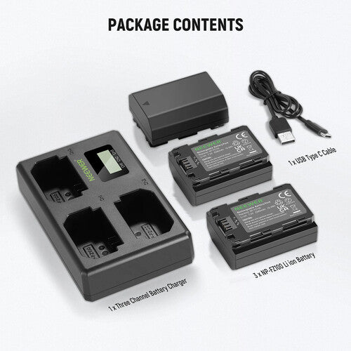 Neewer NP-FZ100 Rechargeable Batteries (3-Pack) and Charger Kit