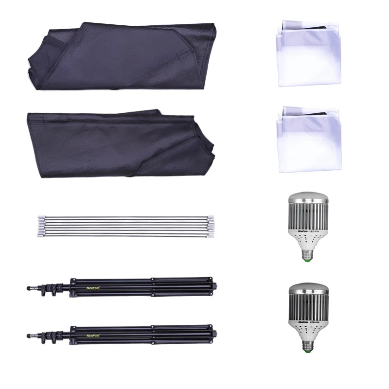Nicefoto KT-1305 Professional 2 Light Kit LED 180 + 2 pcs 50x70cm Softbox + 2pcs 220ALight Stand Kit LED Lamp Set