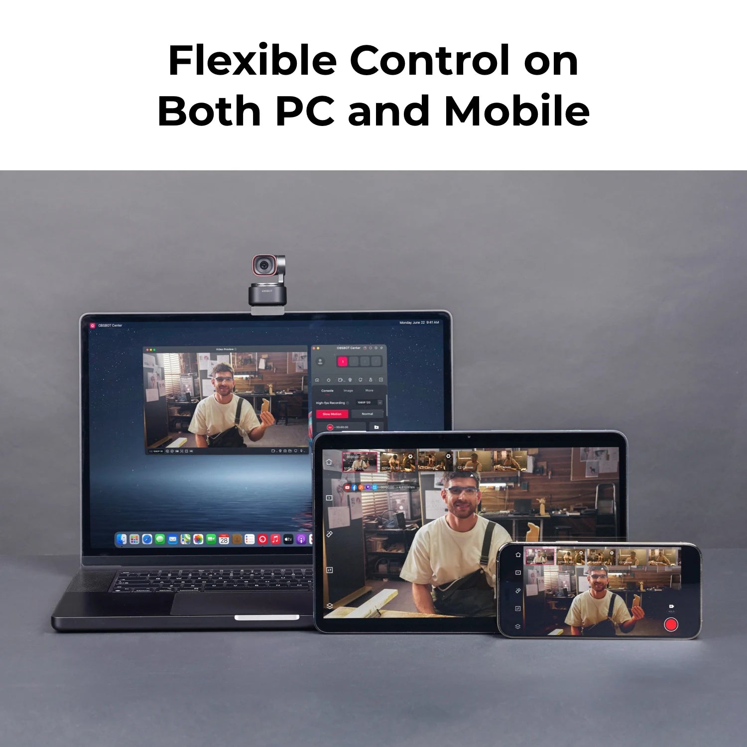 OBSBOT Tiny 3 AI-Powered Spatial Audio 4K PTZ Webcam