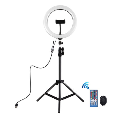 PULUZ 1.1M TRIPOD MOUNT + 10.2 INCH 26CM CURVED SURFACE RGBW LED RING VLOGGING VIDEO LIGHT PKT3051B