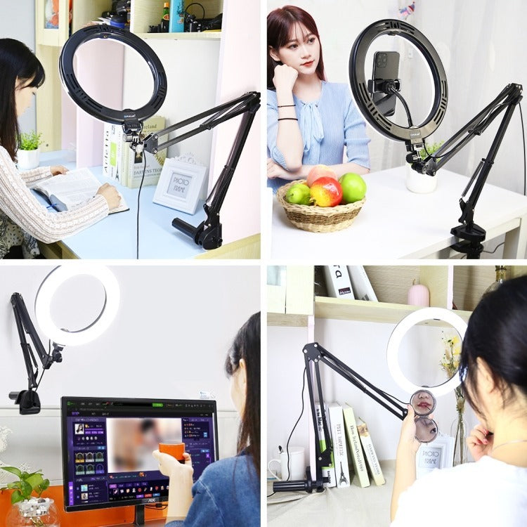 PULUZ 10.2 INCH 26CM RING CURVED LIGHT + DESKTOP ARM STAND PKT3090B
