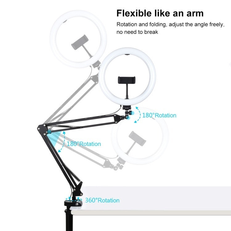 PULUZ 10.2 INCH 26CM RING CURVED LIGHT + DESKTOP ARM STAND PKT3090B