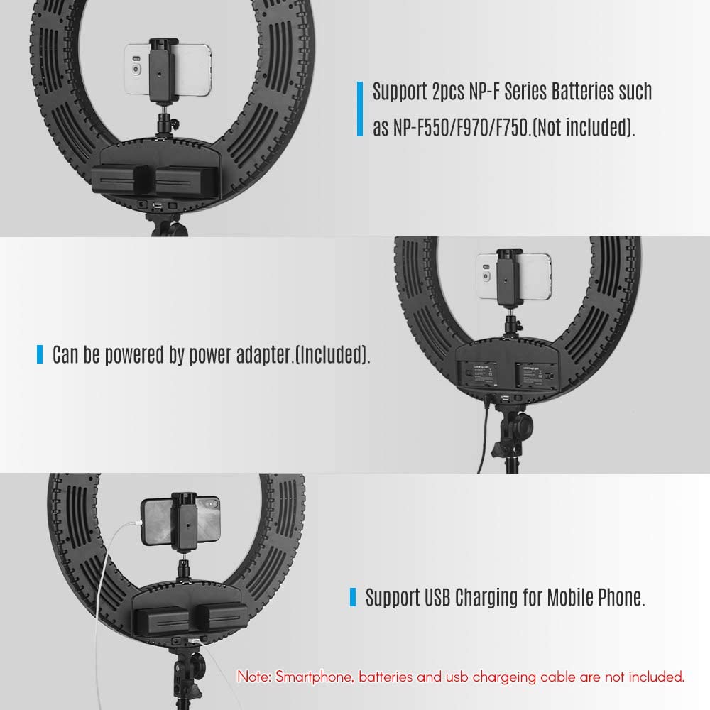 Promage 18 Inch Ring Light LED With Stepless Dimming, 180 Degree Rotating &amp; USB Interface