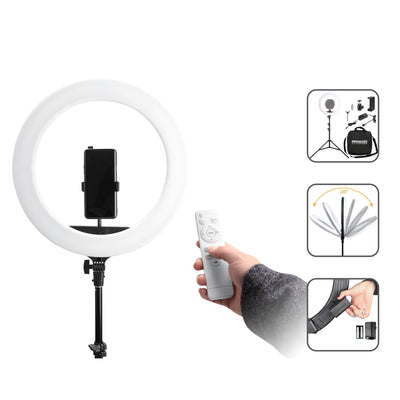 Promage 18 Inch Ring Light LED With Stepless Dimming, 180 Degree Rotating &amp; USB Interface
