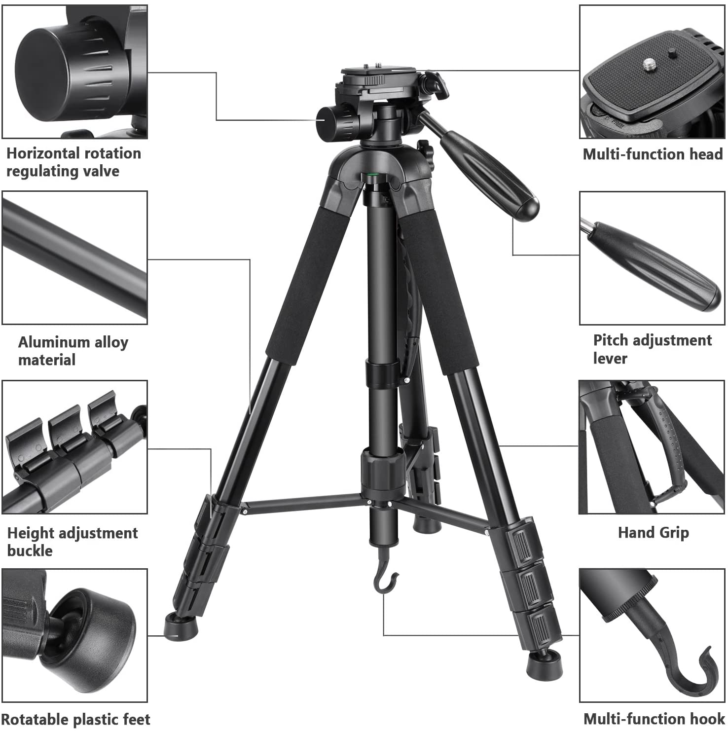 Promage PMT-510 Portable 70 inch/177 centimeters Aluminium Alloy Camera Tripod + Monopod with 3-Way Swivel Pan Head and Bag