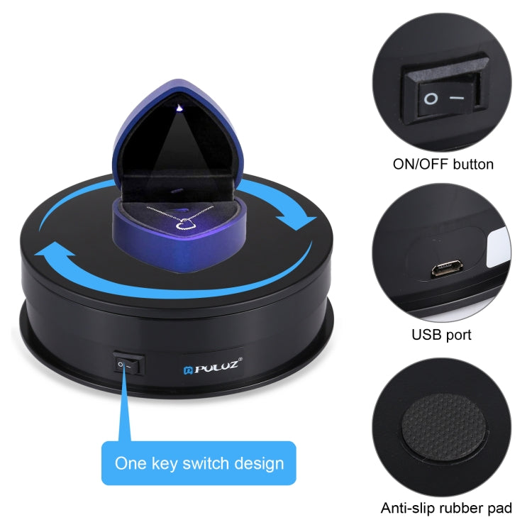PULUZ 15CM USB ELECTRIC ROTATING TURNTABLE DISPLAY STAND VIDEO SHOOTING PROPS TURNTABLE FOR PHOTOGRAPHY, LOAD 1-5KG BLACK PU3048B