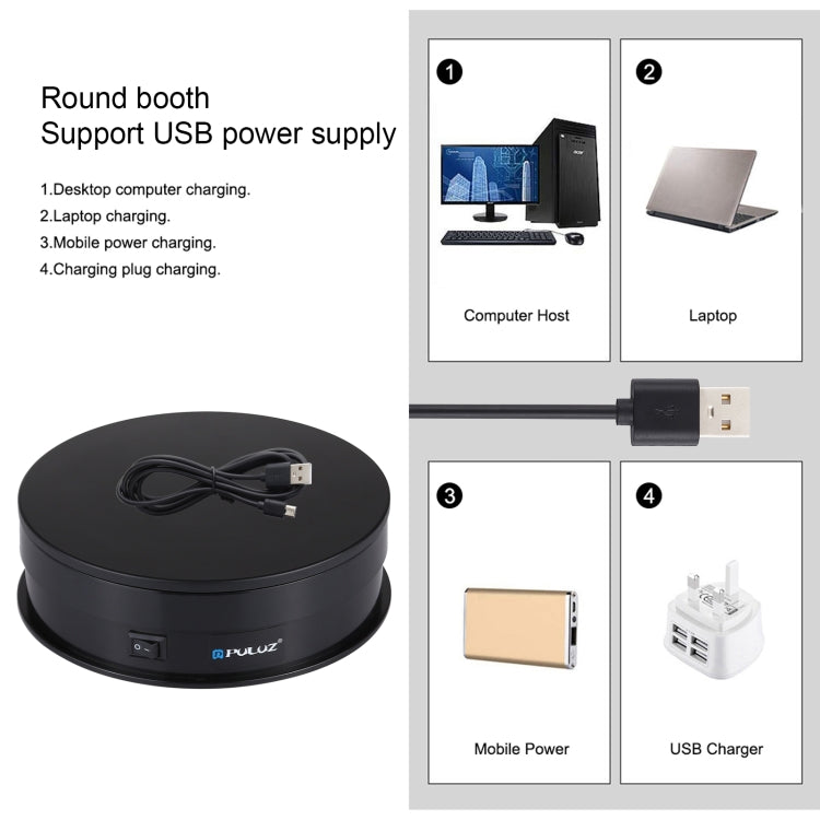 PULUZ 15CM USB ELECTRIC ROTATING TURNTABLE DISPLAY STAND VIDEO SHOOTING PROPS TURNTABLE FOR PHOTOGRAPHY, LOAD 1-5KG BLACK PU3048B
