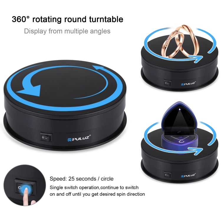 PULUZ 15CM USB ELECTRIC ROTATING TURNTABLE DISPLAY STAND VIDEO SHOOTING PROPS TURNTABLE FOR PHOTOGRAPHY, LOAD 1-5KG BLACK PU3048B