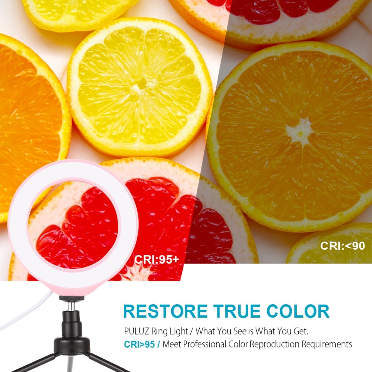 PULUZ 6.2 INCH 16CM USB 3 MODES DIMMABLE LED RING VLOGGING PHOTOGRAPHY VIDEO LIGHTS WITH TRIPOD BALL HEAD(PINK) PU378F