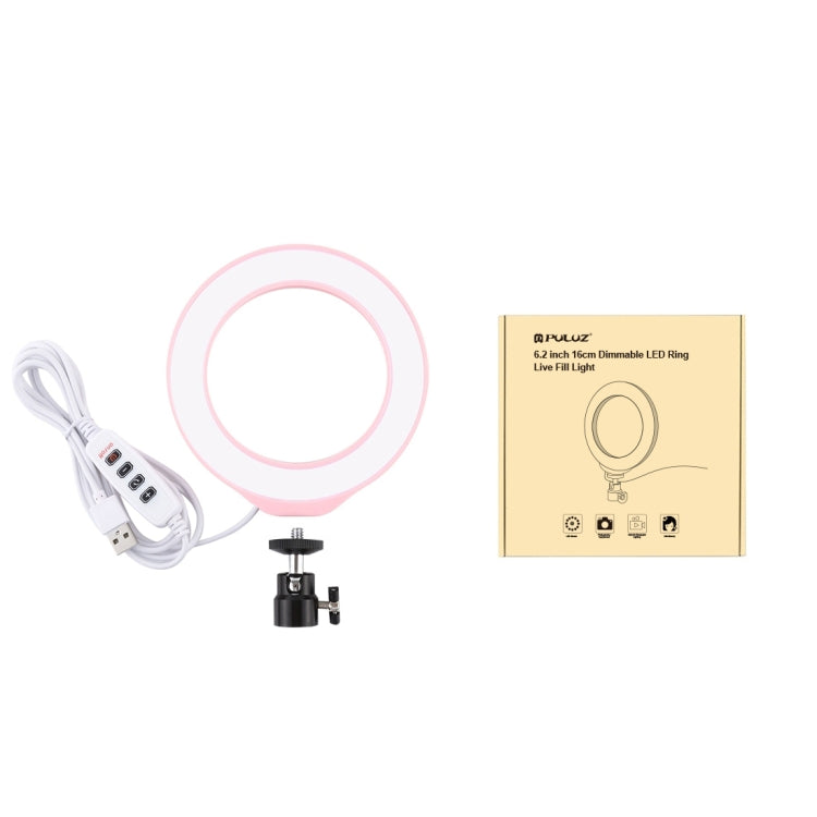 PULUZ 6.2 INCH 16CM USB 3 MODES DIMMABLE LED RING VLOGGING PHOTOGRAPHY VIDEO LIGHTS WITH TRIPOD BALL HEAD(PINK) PU378F