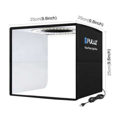 PULUZ 25 CM FOLDING HIGH 97 CRI RING LIGHT PHOTO LIGHTING STUDIO SHOOTING TENT BOX KIT WITH 6 COLORS BACKDROPS BLACK PU5025B