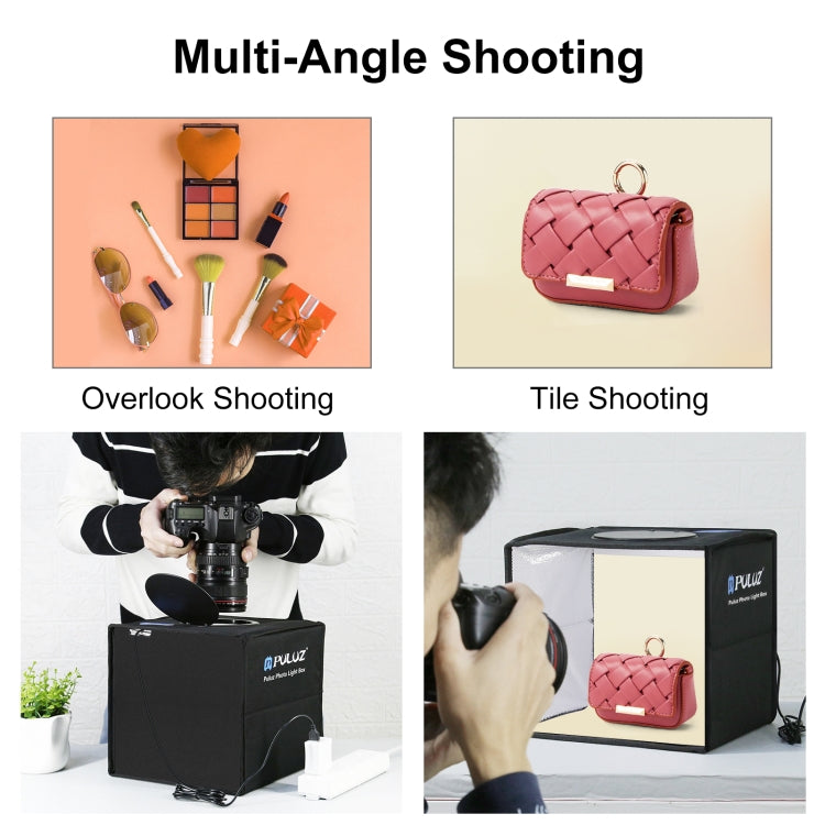 PULUZ 25 CM FOLDING HIGH 97 CRI RING LIGHT PHOTO LIGHTING STUDIO SHOOTING TENT BOX KIT WITH 6 COLORS BACKDROPS BLACK PU5025B