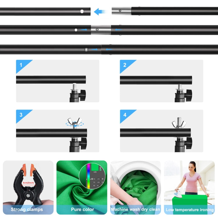 PULUZ 2X2M T-SHAPE PHOTO STUDIO BACKGROUND SUPPORT STAND BACKDROP CROSSBAR BRACKET KIT WITH CLIPS (GREEN) PU5205G