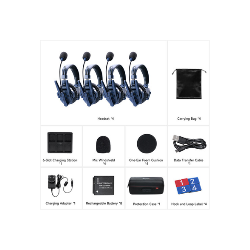 Synco Xtalk Master Full-Duplex MasterFree Intercom System with 4 Single-Ear Headsets