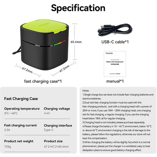 TELESIN FCC-001 Fast Charging Box fo GoPro HERO 12/11/10/9 Batteries
