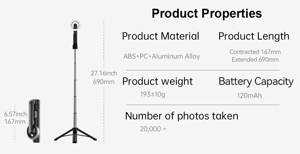 TELESIN WS-22005 Magnetic Bluetooth Selfie Stick for iPhone