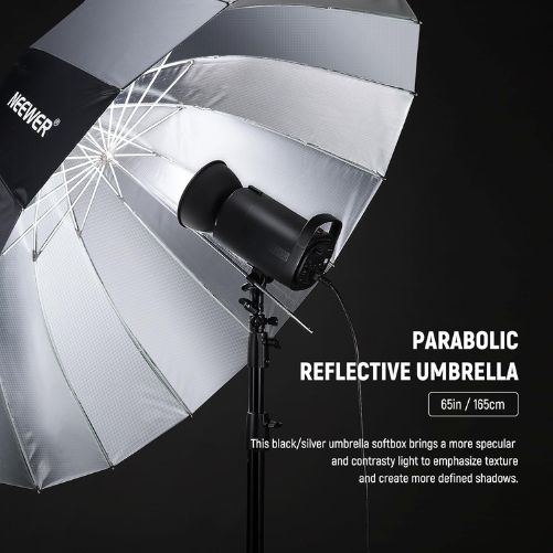 NEEWER 65"/165cm Parabolic Silver Reflective Umbrella With Diffuser