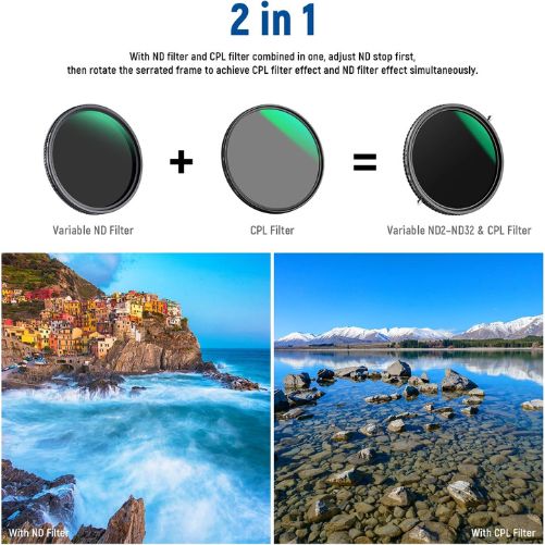 NEEWER 2in1 67mm Variable ND/CPL Filter ND2–ND32