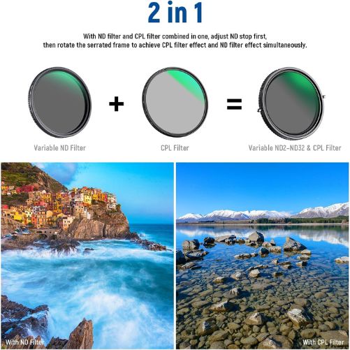 NEEWER 2in1 82mm Variable ND/CPL Filter ND2–ND32