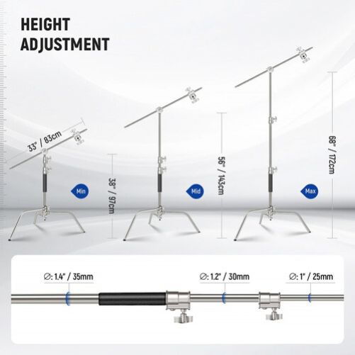Neewer SC172 Pro Stainless Steel Heavy Duty C Stand With Boom Arm