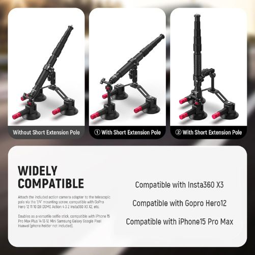 Neewer 3-in-1 Suction Cup Car Mount Kit with Extension