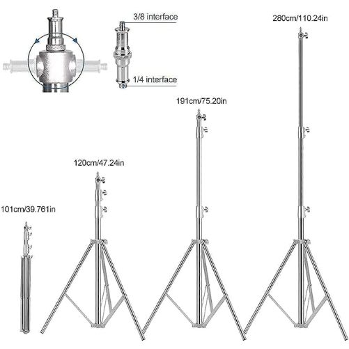 Padom 9.2Ft/2.8M Stainless Steel Photography Light Stand With 1/4" To 3/8" Universal Adapt