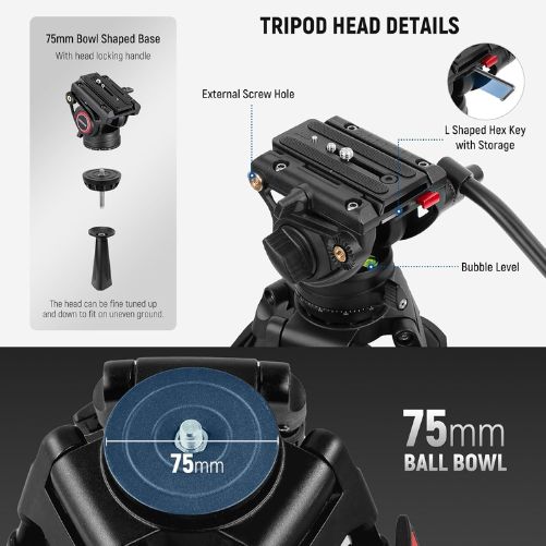 NEEWER TP75 74" Pro Video Tripod with Fluid Head