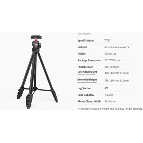 Ulanzi TT51 Aluminum Alloy Portable Tripod with Ball Head